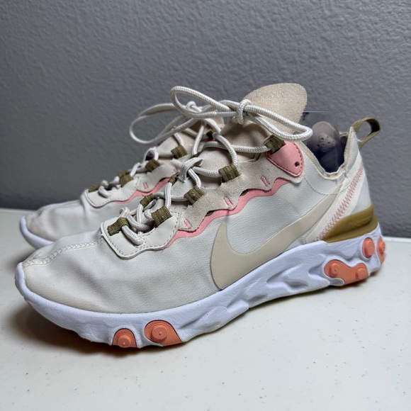 Nike Womens React Sneakers Size 8 Shoes Cream Pink Peach Running Comfy - Picture 1 of 9